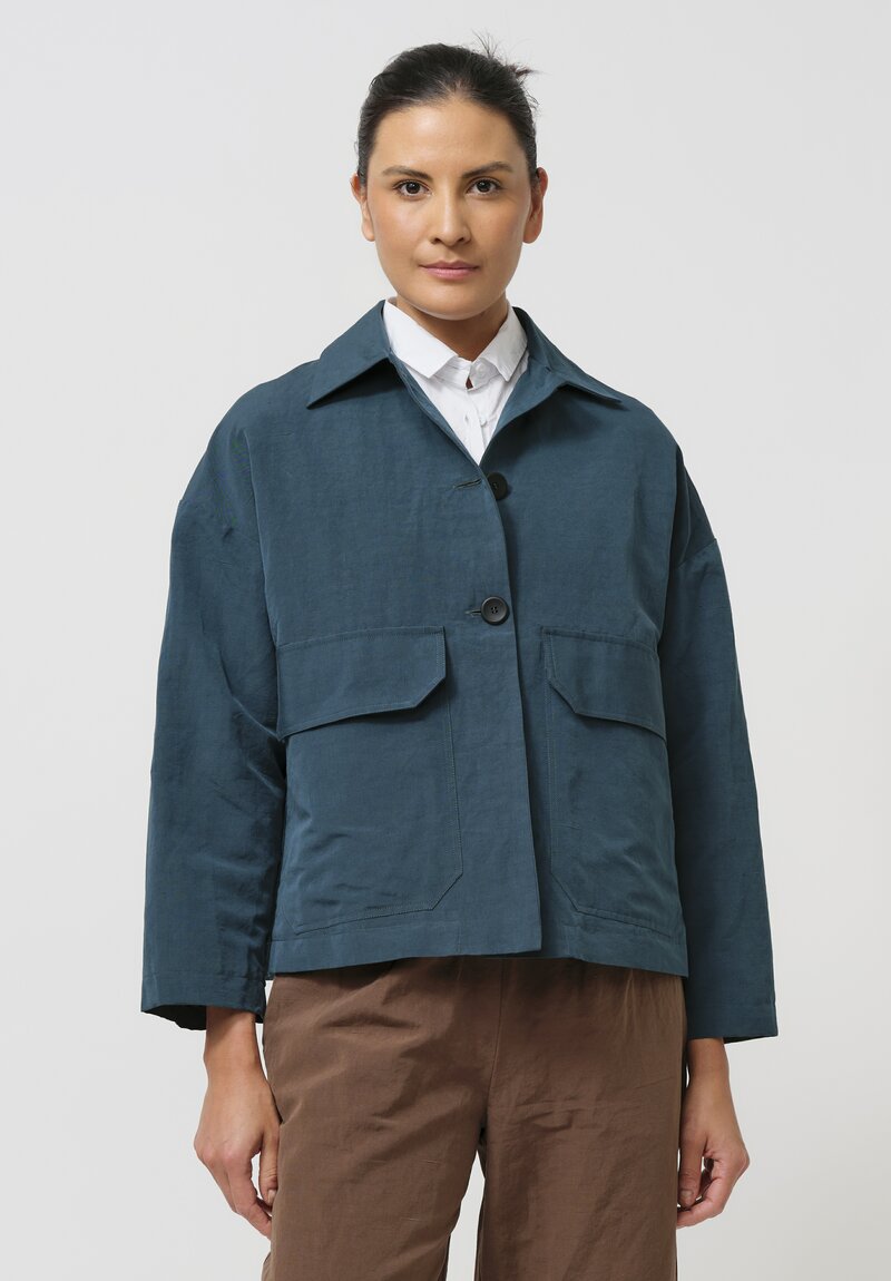Asciari Cotton & Linen Dattilo Jacket in Peacock Blue