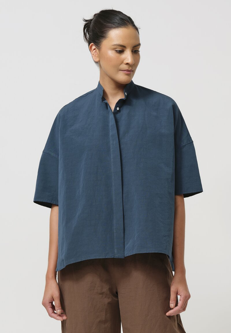 Asciari Cotton & Linen Malfa Shirt in Peacock Blue