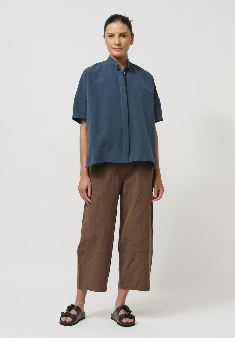 Asciari Cotton & Linen Malfa Shirt in Peacock Blue