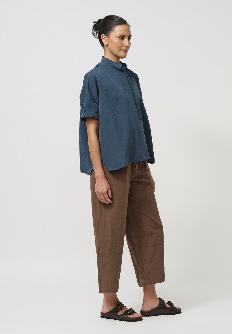 Asciari Cotton & Linen Malfa Shirt in Peacock Blue