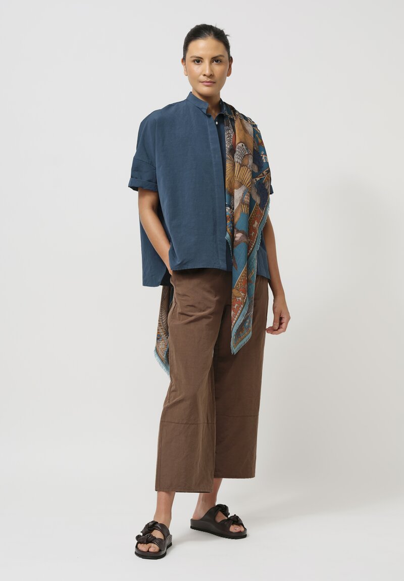 Asciari Cotton & Linen Malfa Shirt in Peacock Blue