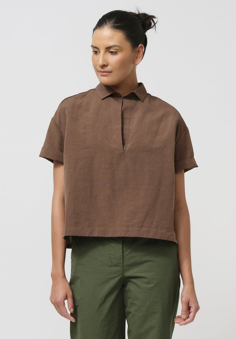 Asciari Cotton & Linen Ametista Shirt in Coffee Brown