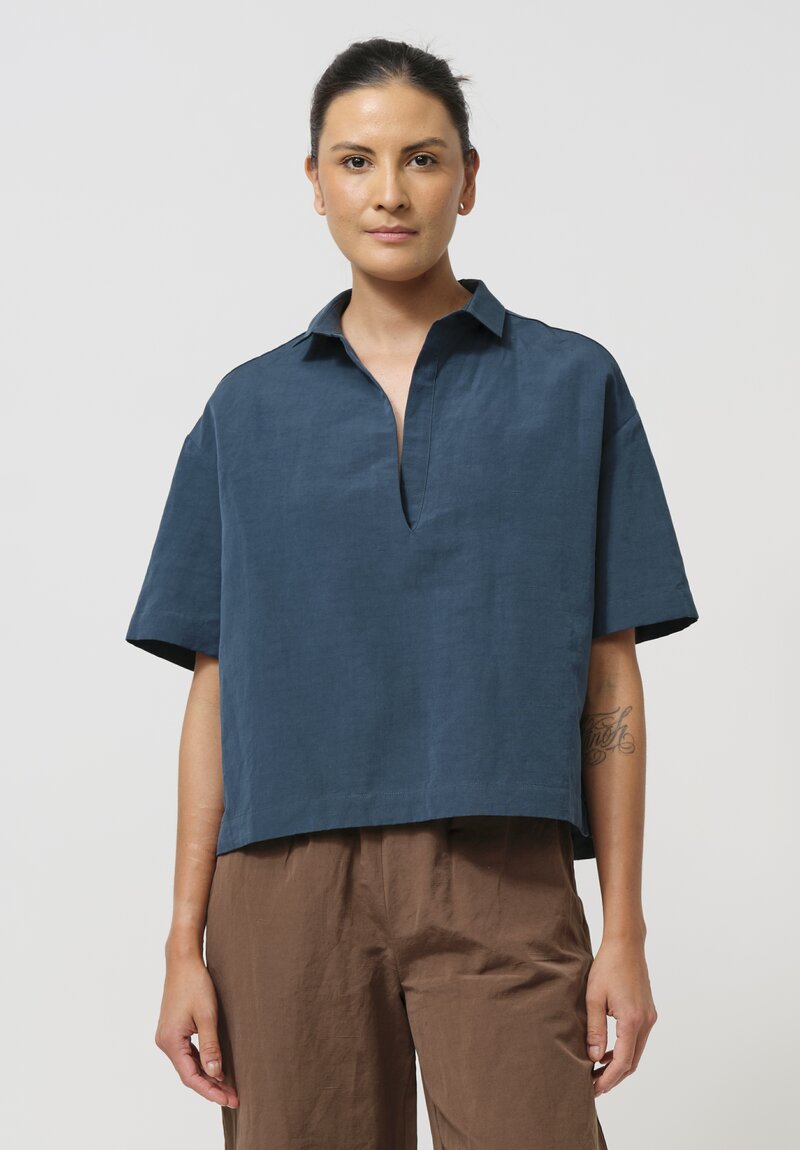 Asciari Cotton & Linen Ametista Shirt in Peacock Blue