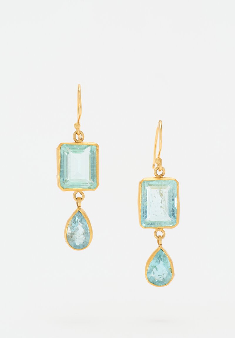 Margery Hirschey 18 & 22K Aquamarine Rectangle & Droplet Drop Earrings