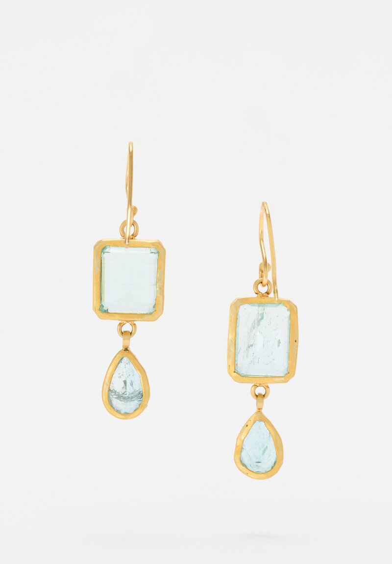 Margery Hirschey 18 & 22K Aquamarine Rectangle & Droplet Drop Earrings