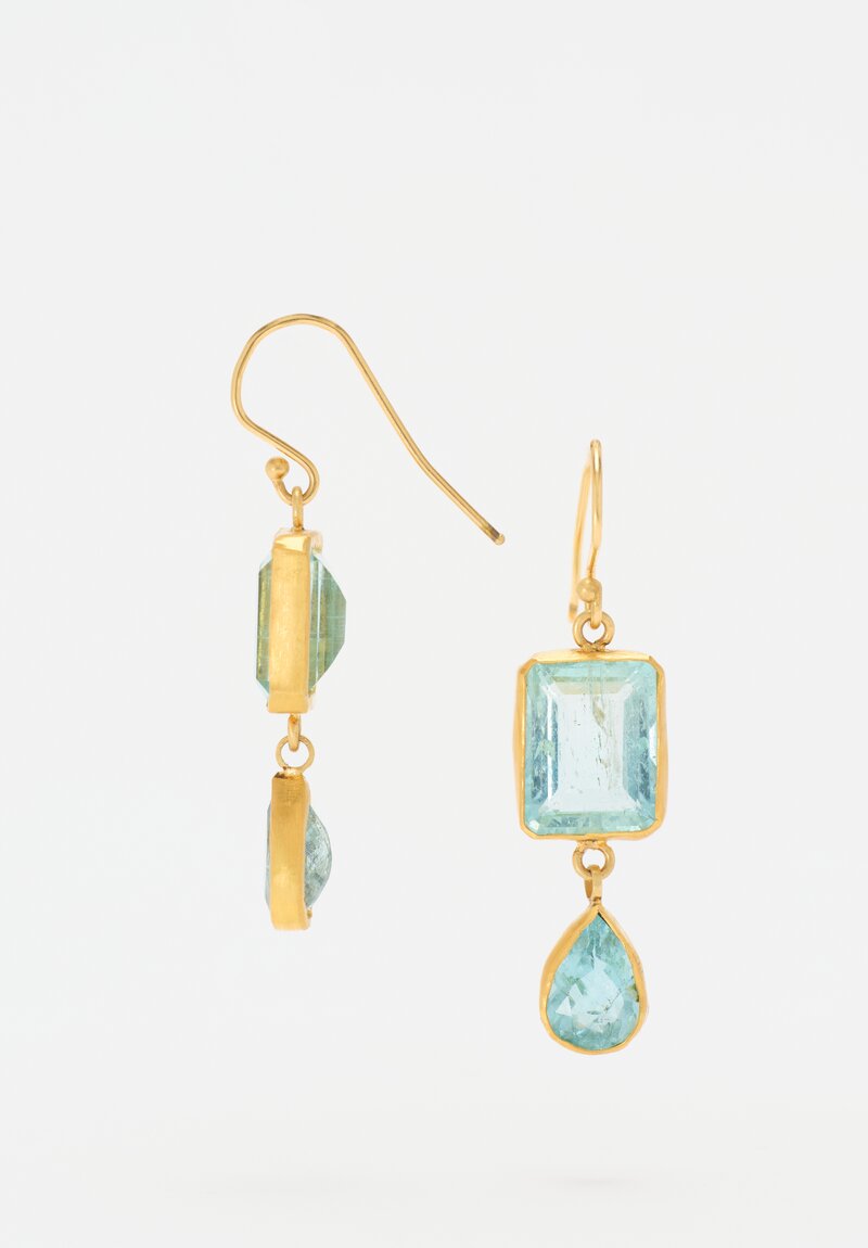 Margery Hirschey 18 & 22K Aquamarine Rectangle & Droplet Drop Earrings