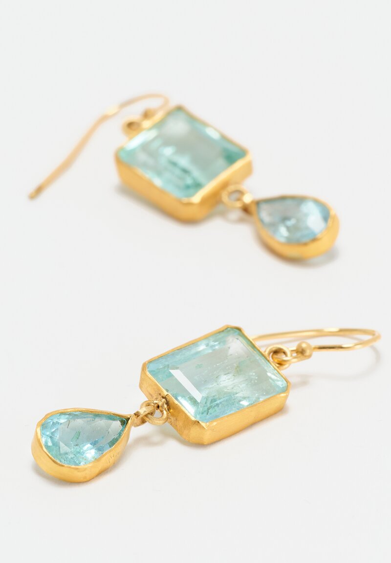 Margery Hirschey 18 & 22K Aquamarine Rectangle & Droplet Drop Earrings