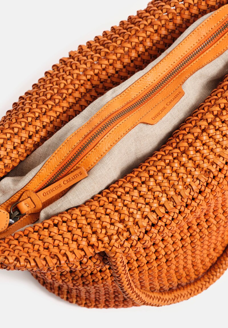 Officine Creative Button Weave Leather Large Tote in Russet Orange