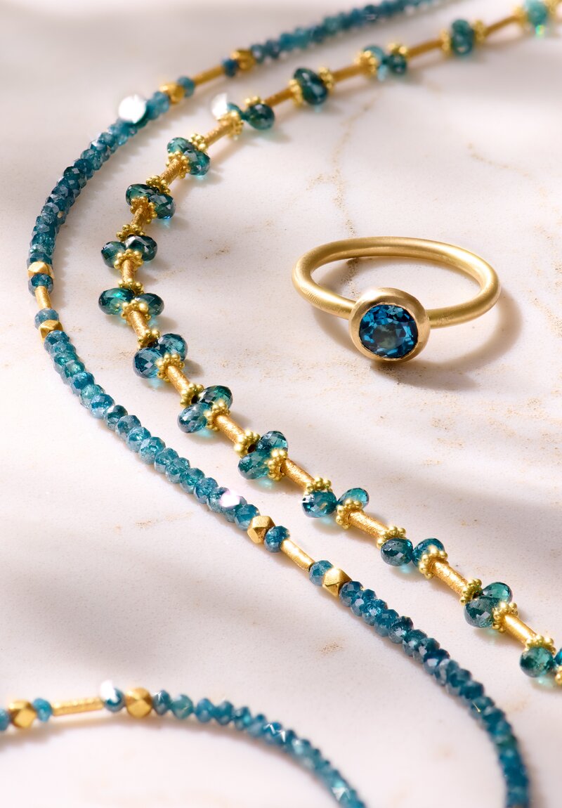 Greig Porter 18K Faceted Rounds, Cylinders & Blue Diamond Necklace 19