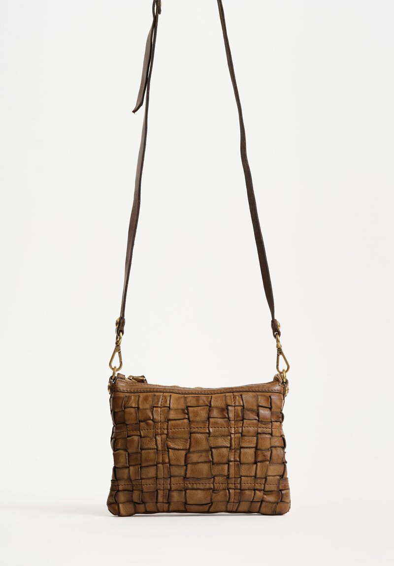 Campomaggi Small Leather Woven Edera Pochette Shoulder Bag Military Green