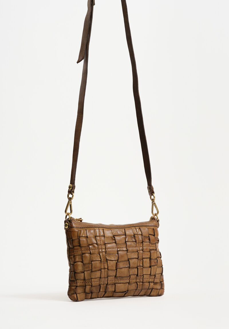 Campomaggi Small Leather Woven Edera Pochette Shoulder Bag Military Green