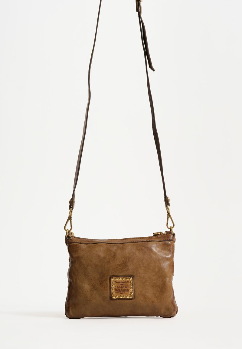 Campomaggi Small Leather Woven Edera Pochette Shoulder Bag Military Green