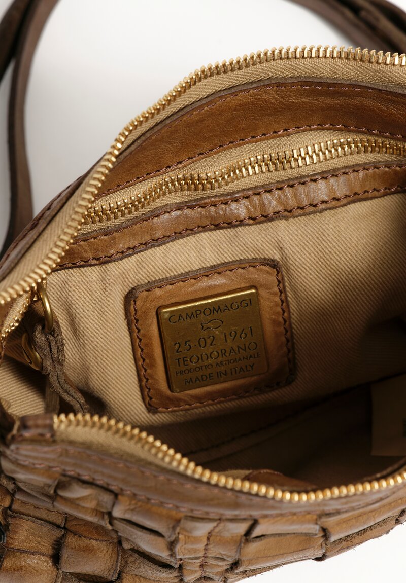 Campomaggi Small Leather Woven Edera Pochette Shoulder Bag Military Green