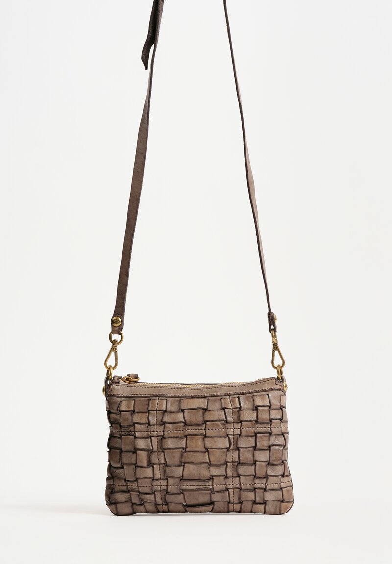 Campomaggi Small Leather Woven Edera Pochette Shoulder Bag Ice Gray