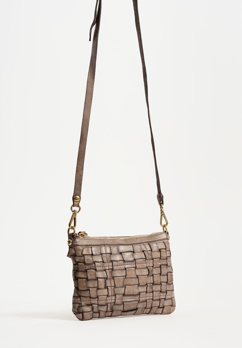 Campomaggi Small Leather Woven Edera Pochette Shoulder Bag Ice Gray
