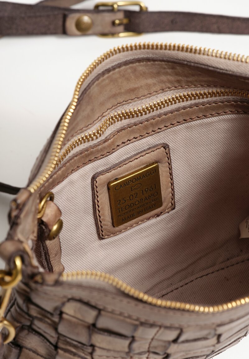 Campomaggi Small Leather Woven Edera Pochette Shoulder Bag Ice Gray