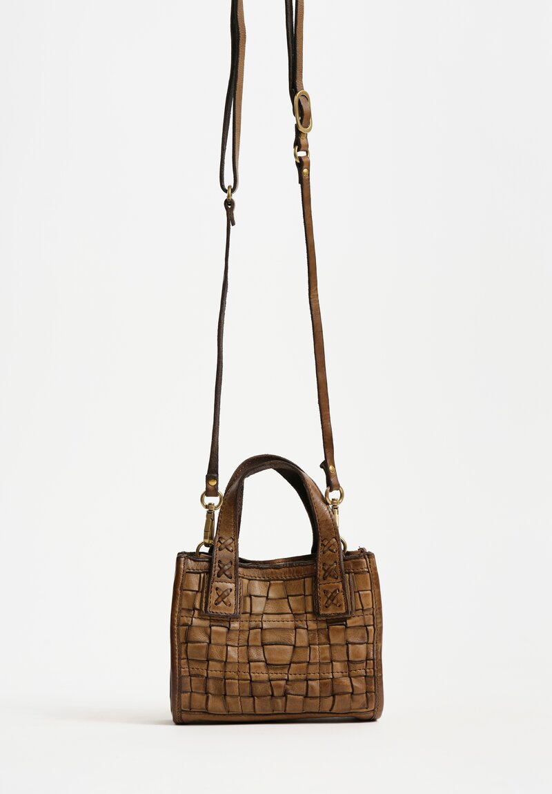 Campomaggi Petite Leather Woven Edera Shopping Bag Military Green