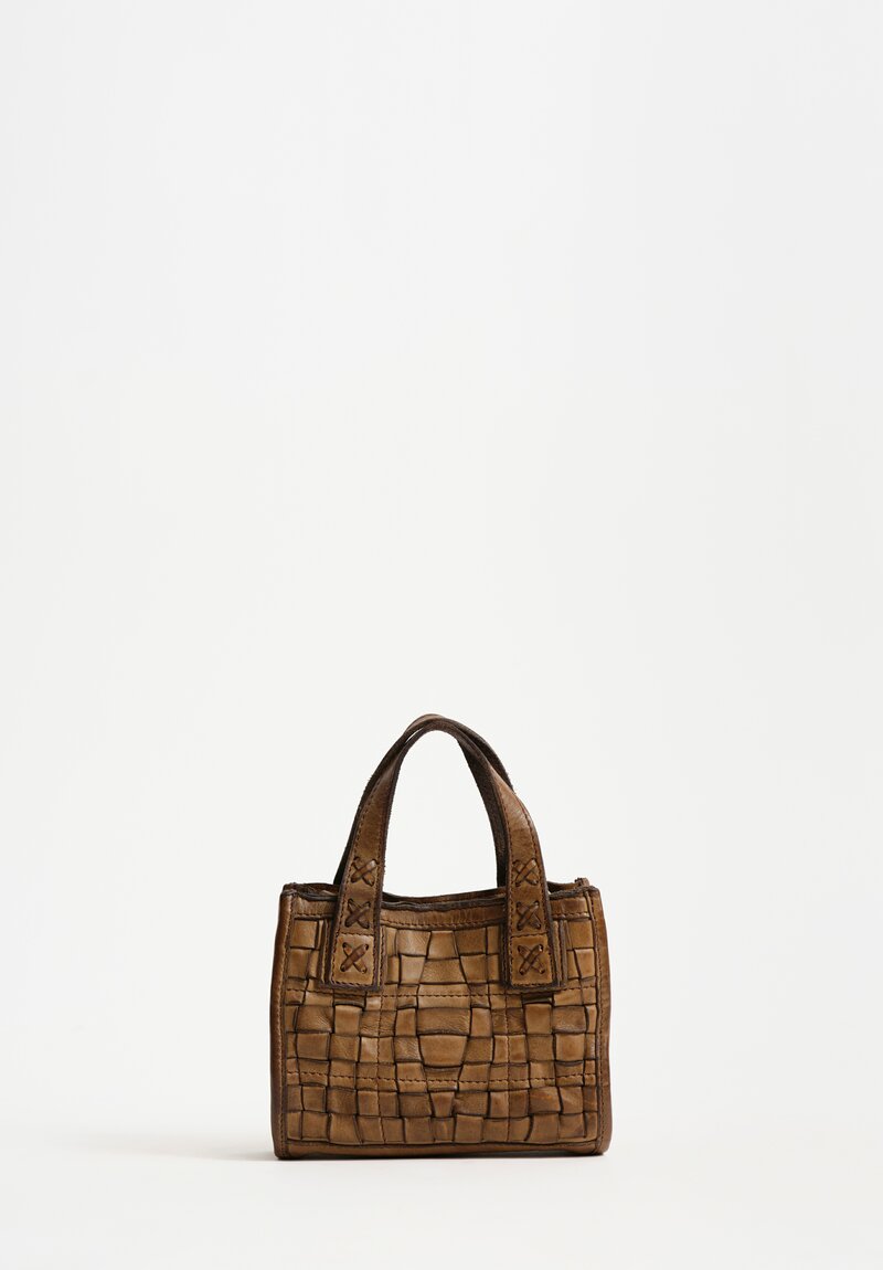 Campomaggi Petite Leather Woven Edera Shopping Bag Military Green