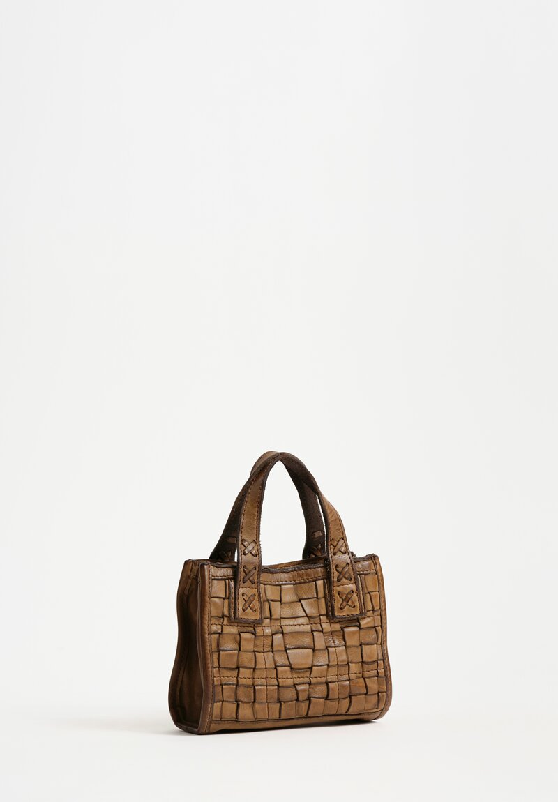 Campomaggi Petite Leather Woven Edera Shopping Bag Military Green