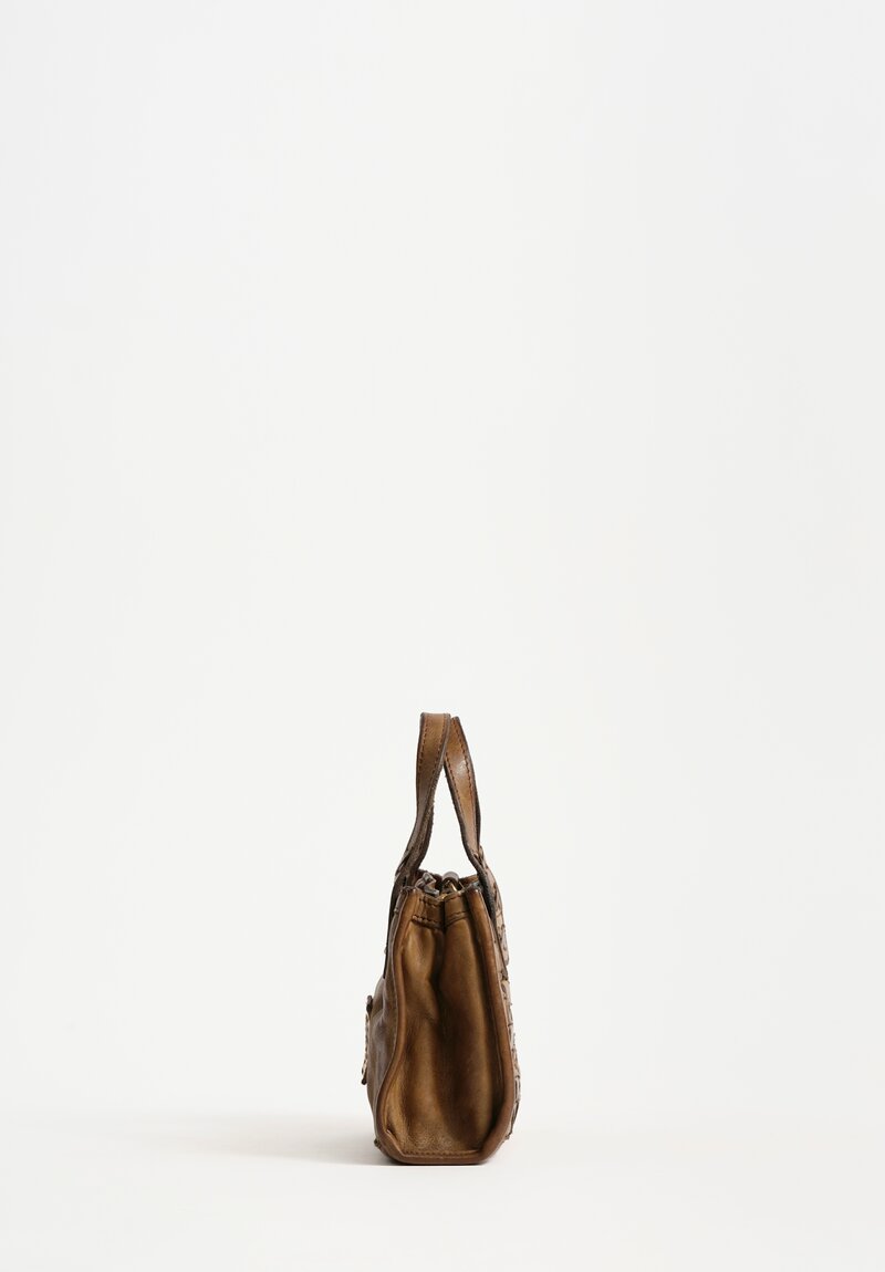 Campomaggi Petite Leather Woven Edera Shopping Bag Military Green