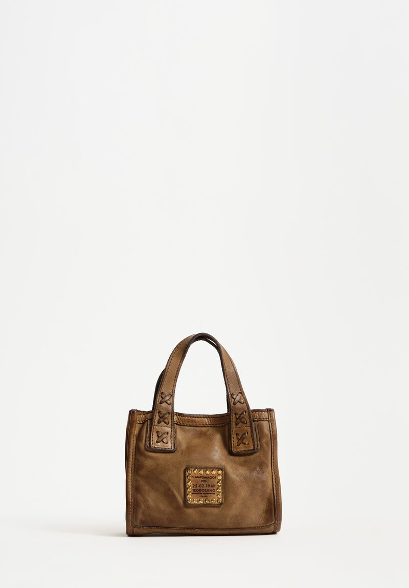 Campomaggi Petite Leather Woven Edera Shopping Bag Military Green