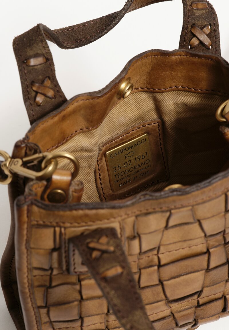 Campomaggi Petite Leather Woven Edera Shopping Bag Military Green