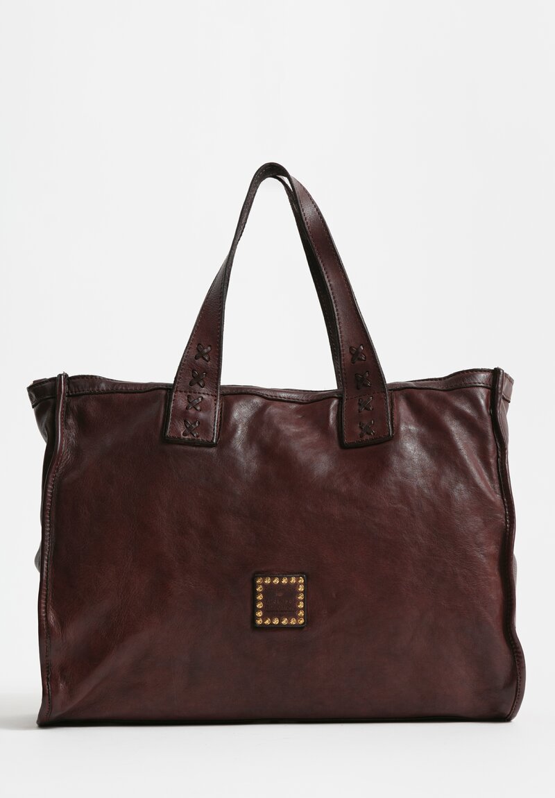 Campomaggi Large Leather Woven Edera Shopping Bag Dark Brown