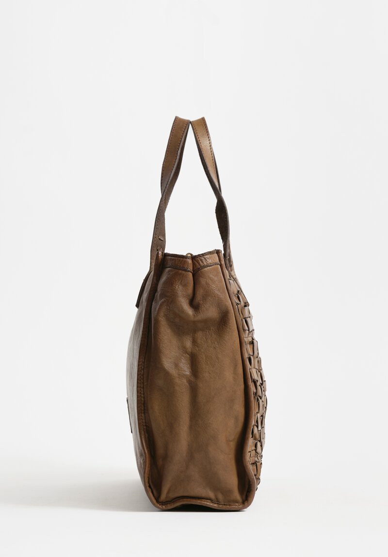 Campomaggi Large Leather Woven Edera Shopping Bag Military Green