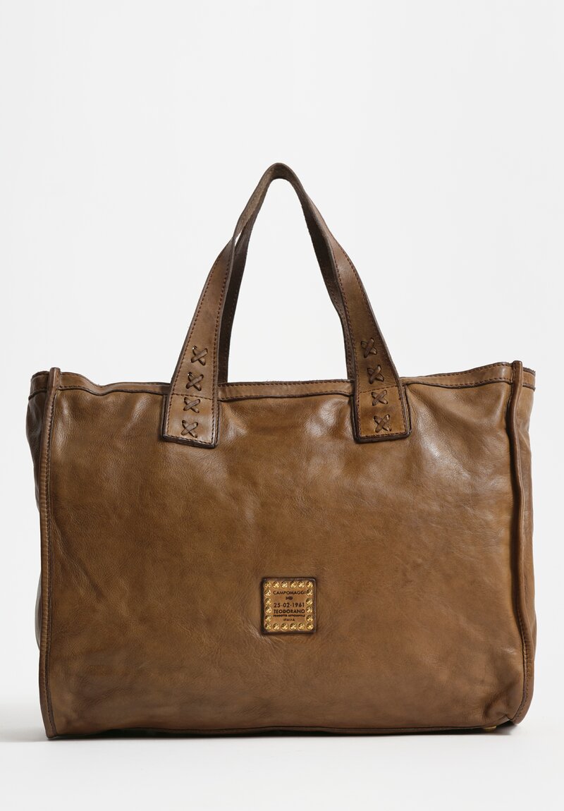 Campomaggi Large Leather Woven Edera Shopping Bag Military Green