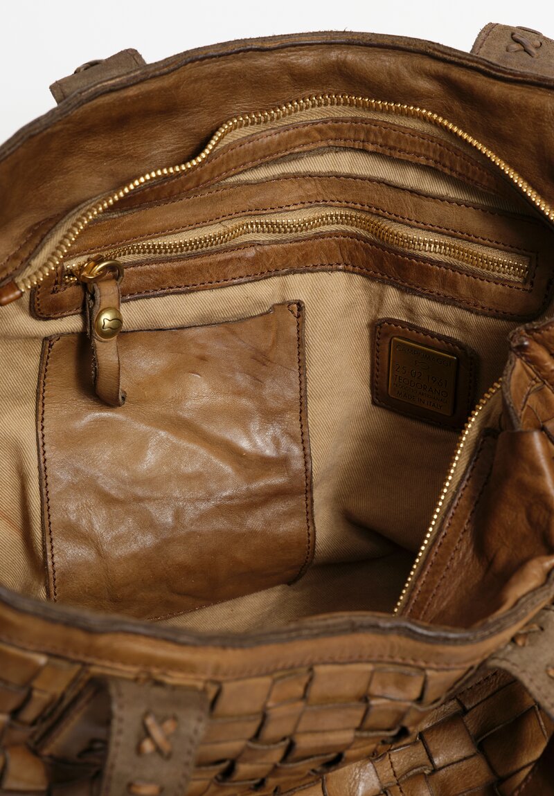 Campomaggi Large Leather Woven Edera Shopping Bag Military Green