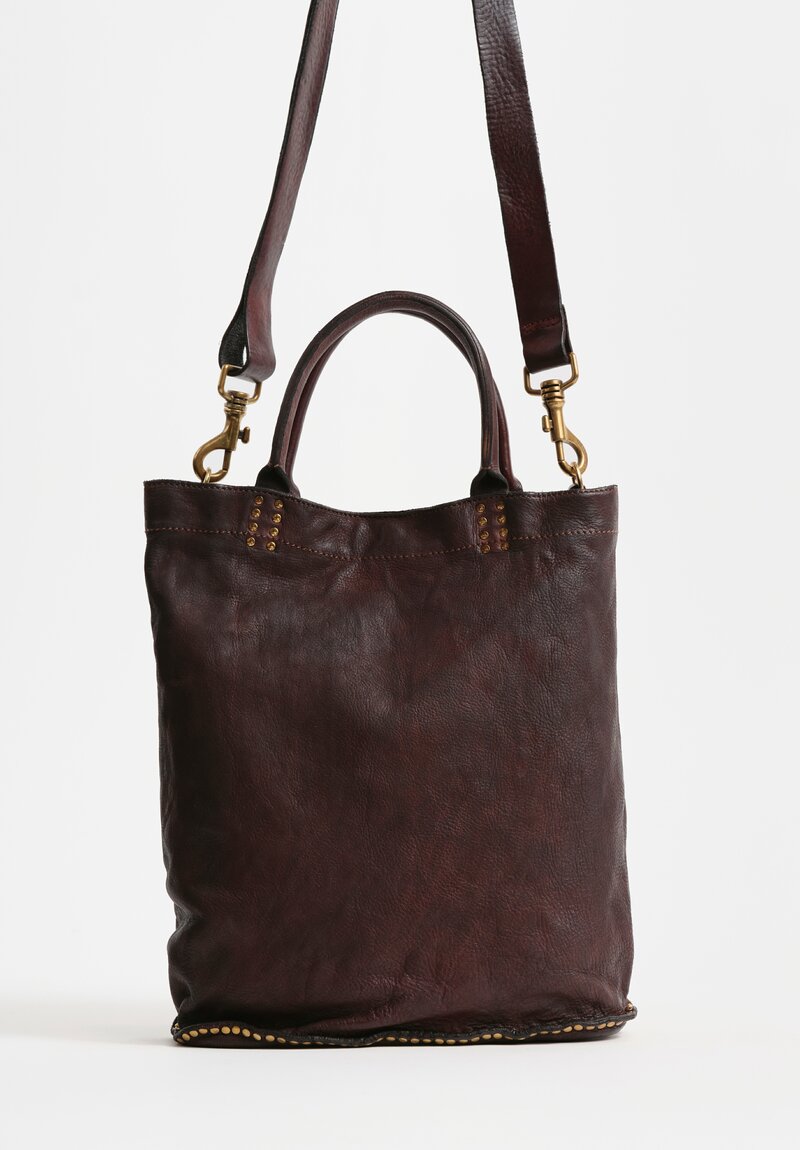 Campomaggi Studded Leather Kura Shopping Bag Dark Brown