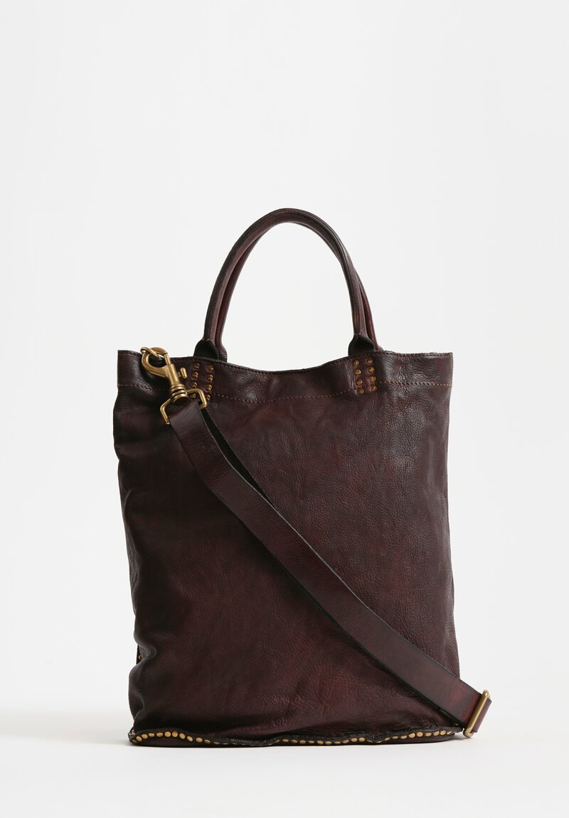 Campomaggi Studded Leather Kura Shopping Bag Dark Brown