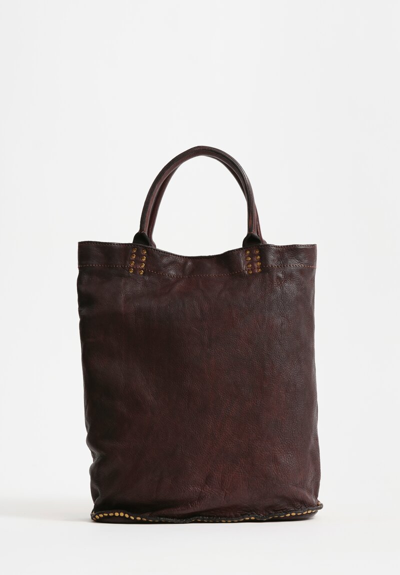Campomaggi Studded Leather Kura Shopping Bag Dark Brown