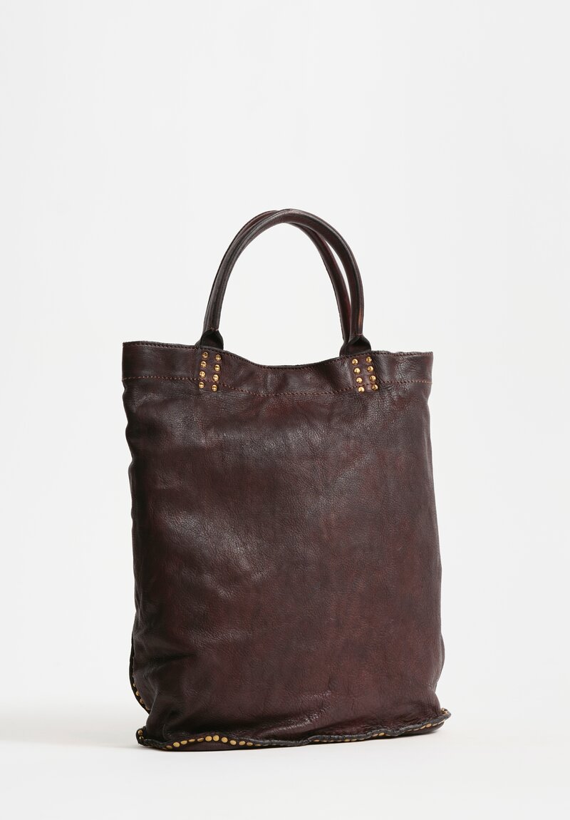 Campomaggi Studded Leather Kura Shopping Bag Dark Brown