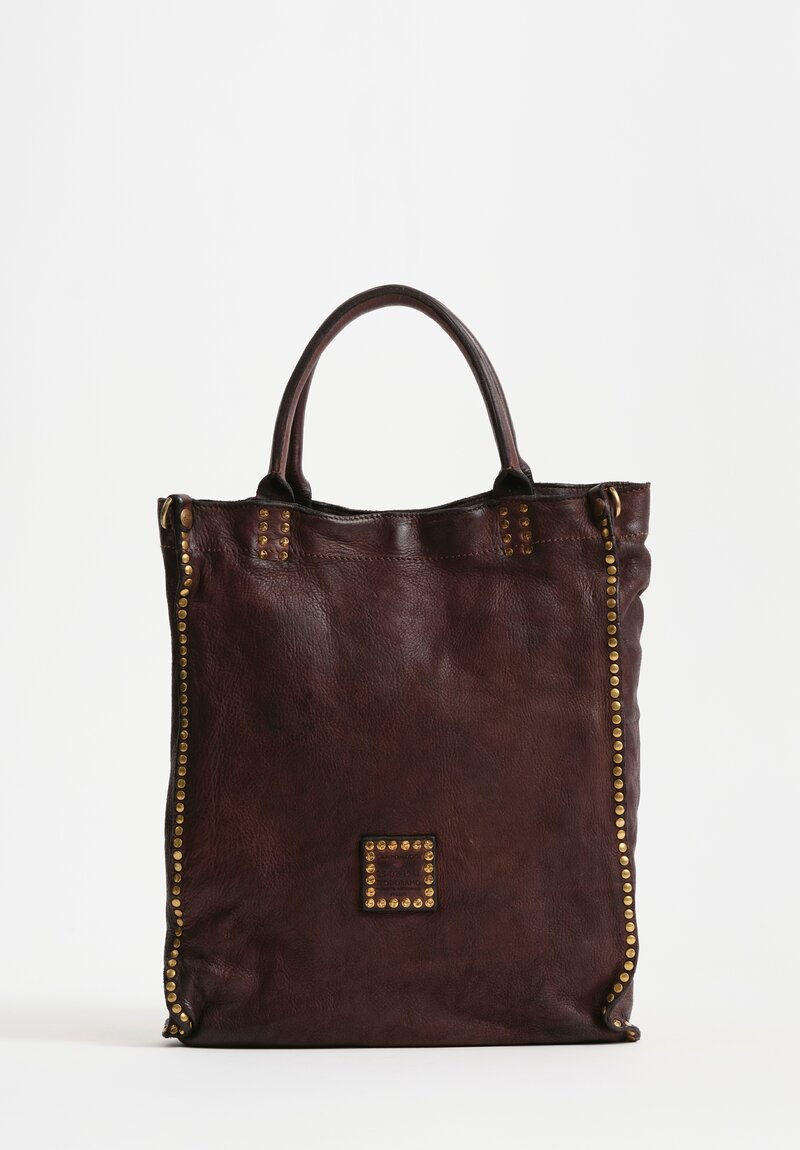 Campomaggi Studded Leather Kura Shopping Bag Dark Brown