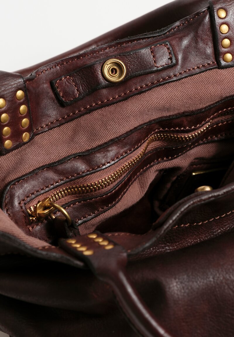 Campomaggi Studded Leather Kura Shopping Bag Dark Brown