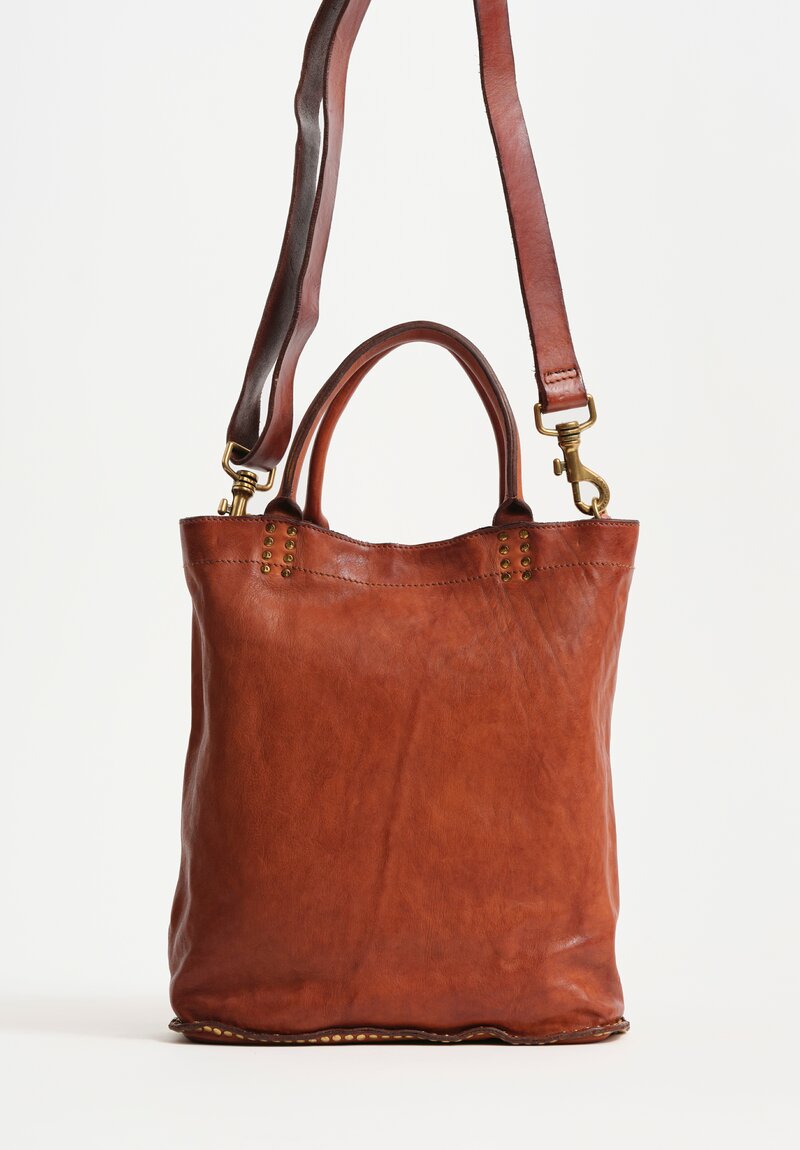 Campomaggi Studded Leather Kura Shopping Bag Cognac Brown