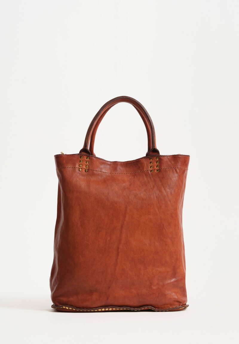 Campomaggi Studded Leather Kura Shopping Bag Cognac Brown