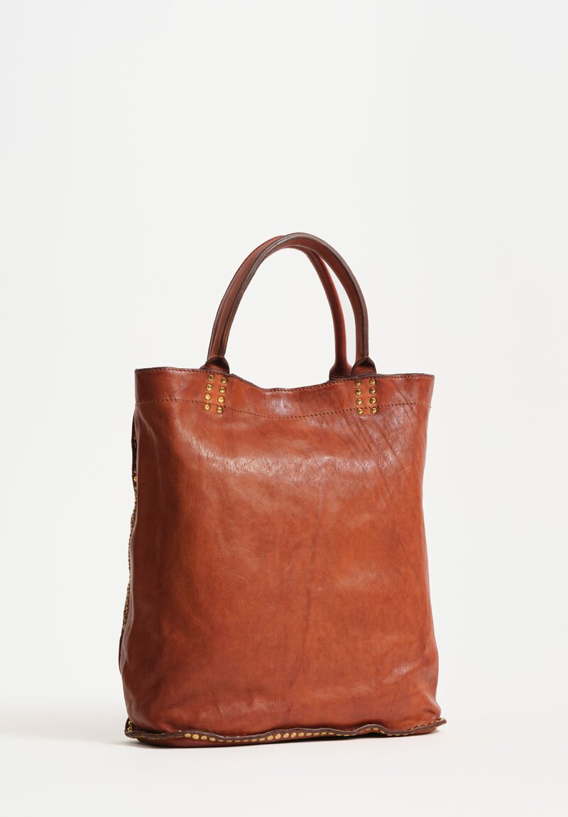 Campomaggi Studded Leather Kura Shopping Bag Cognac Brown