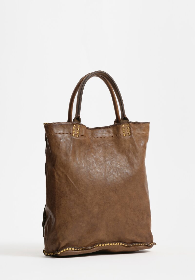 Campomaggi Studded Leather Kura Shopping Bag Military Green