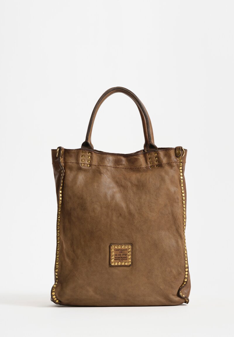 Campomaggi Studded Leather Kura Shopping Bag Military Green