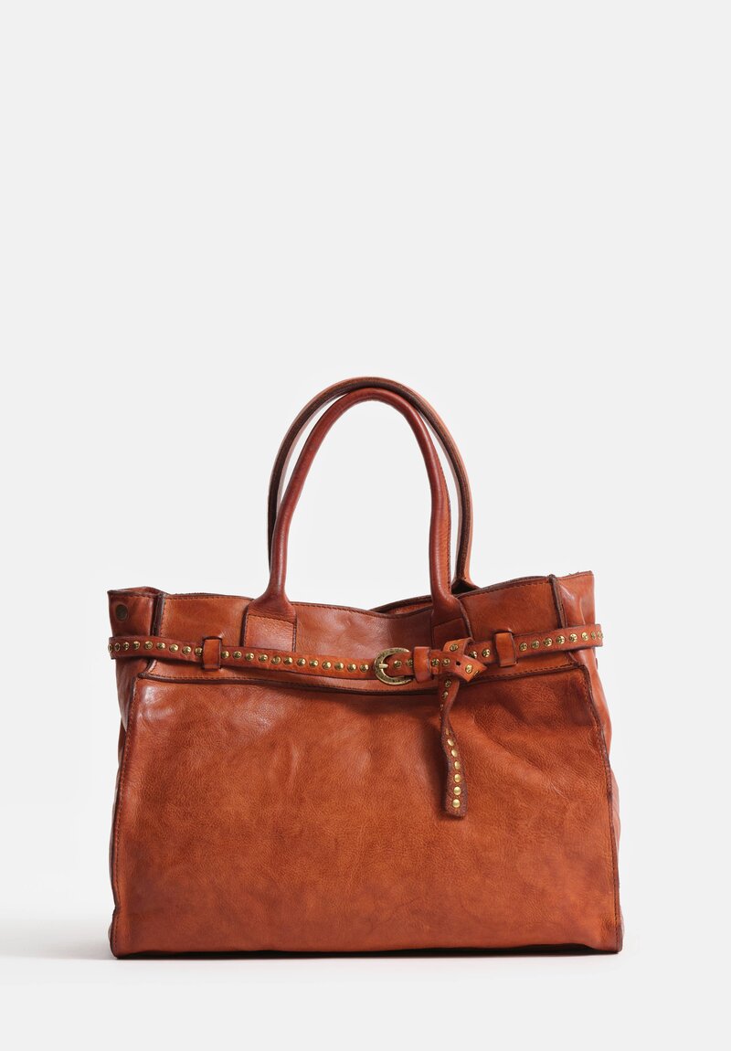 Campomaggi Studded Leather Rosella Satchel Bag Cognac Brown