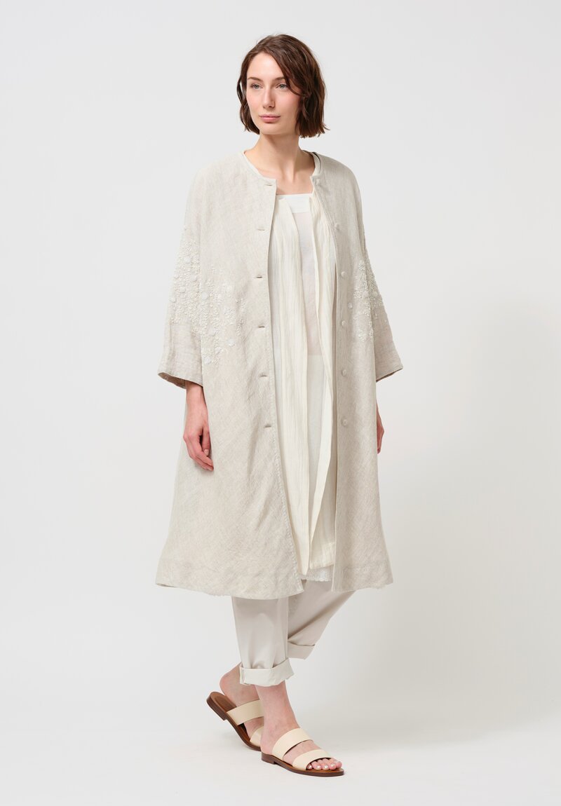 AODress Handloom Linen Niwa Embellished Cocoon Coat in Stone