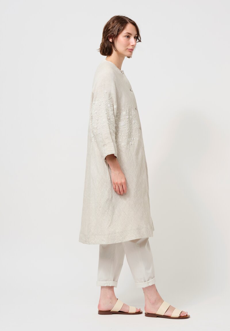 AODress Handloom Linen Niwa Embellished Cocoon Coat in Stone