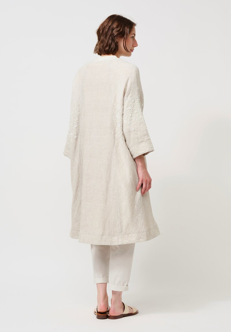 AODress Handloom Linen Niwa Embellished Cocoon Coat in Stone