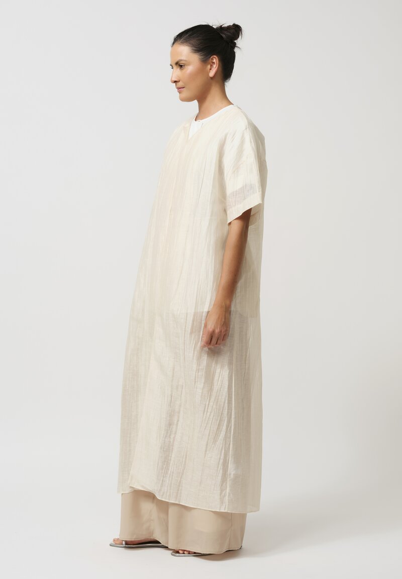 Ruohan Linen Rice Paper Buru Wrap Dress in Champagne White