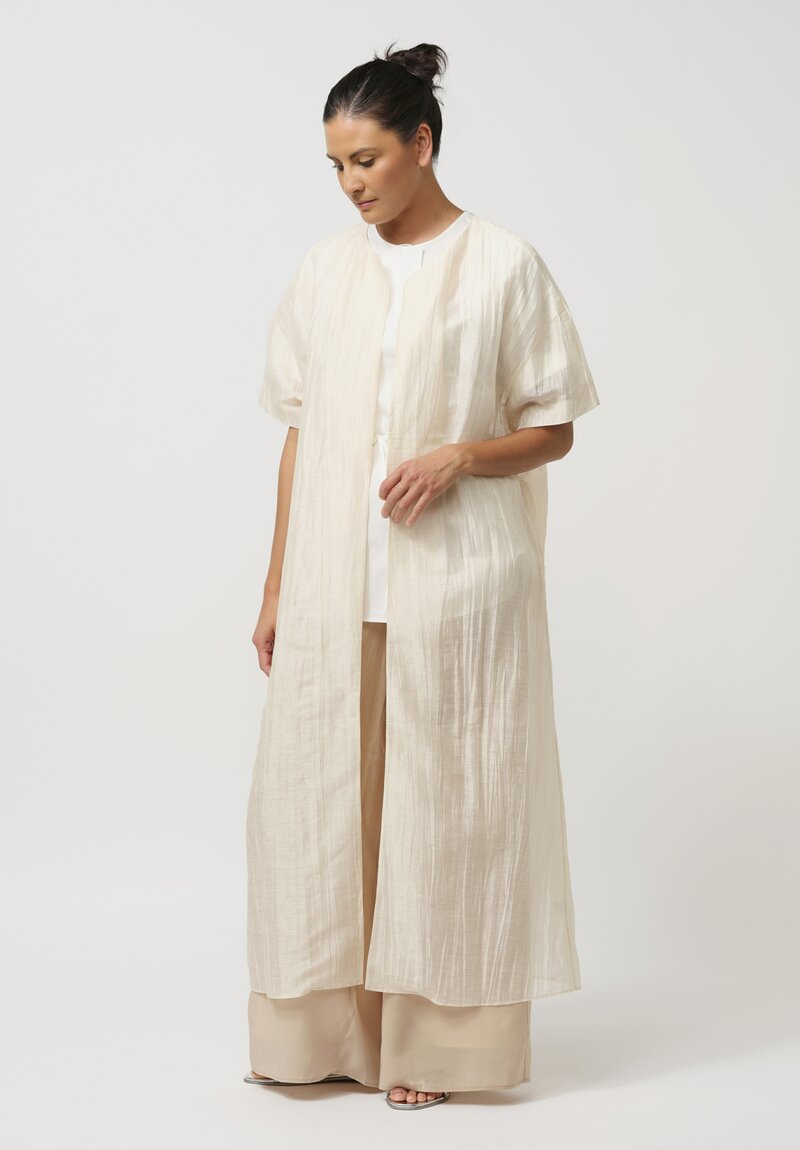 Ruohan Linen Rice Paper Buru Wrap Dress in Champagne White