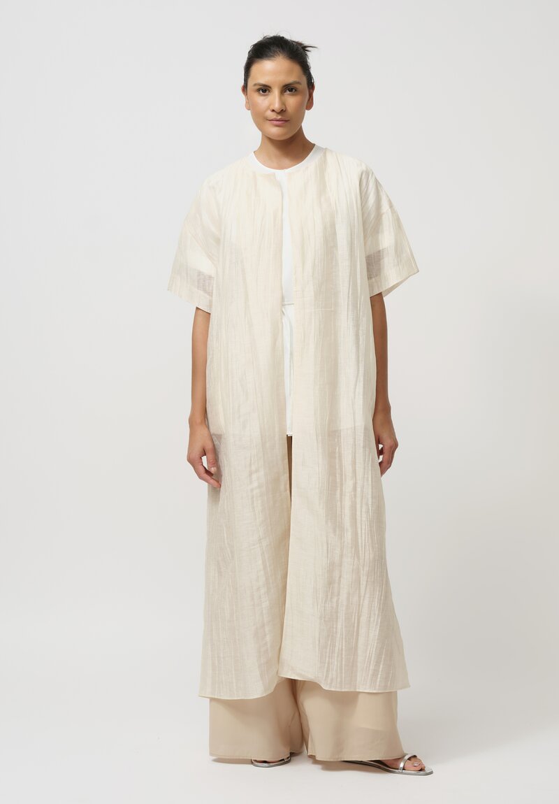 Ruohan Linen Rice Paper Buru Wrap Dress in Champagne White