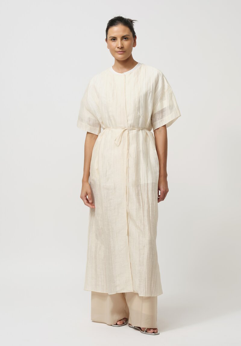 Ruohan Linen Rice Paper Buru Wrap Dress in Champagne White