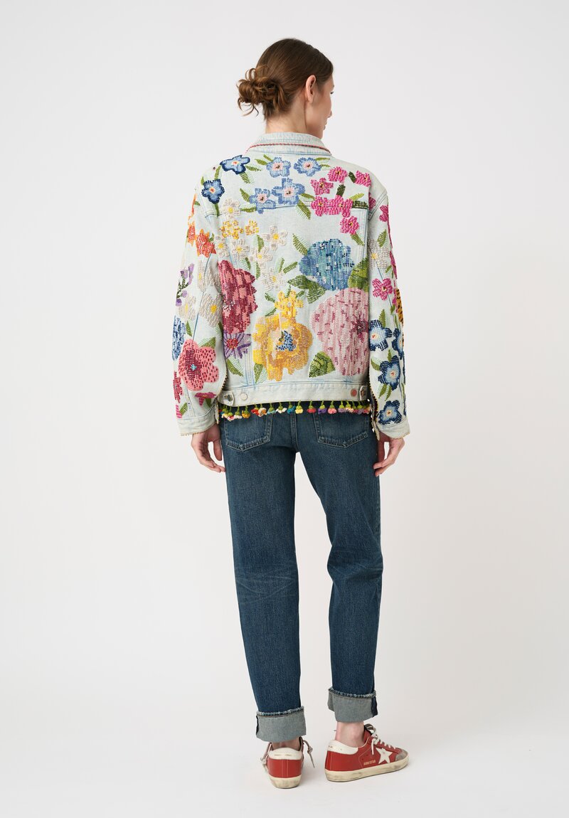Péro Cotton Limited Edition Light-Wash Denim Jacket with Floral Embroidery
